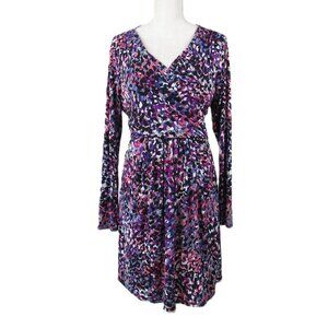Daisy Fuentes Dress Women's Size XL Multicolor Abstract Faux Wrap Long Sleeve